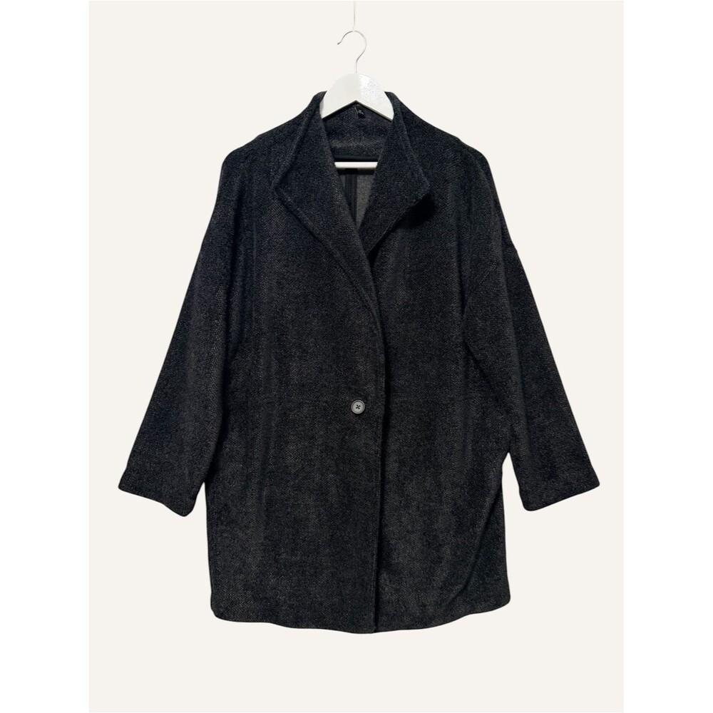 Banana Republic Chenille Tweed Overcoat Size Medium Black Single Button Dressy
